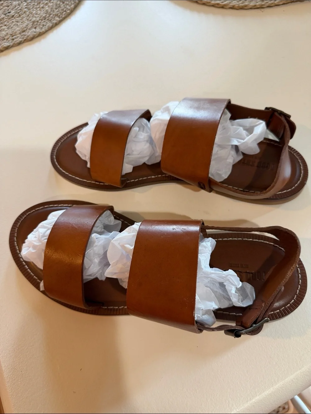 Todd Snyder Tuscan Brown Leather Double-Strap Sandals Sz 13.  No box.  Bag4